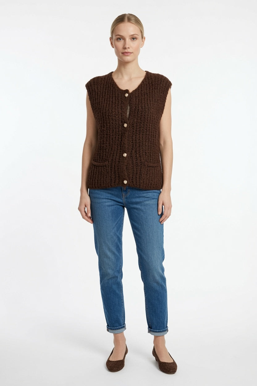 Ladies Sleeveless Cardigan Gilet with Pockets