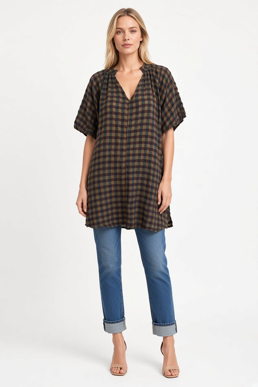 Gingham Puffball sleeve Swing Dress
