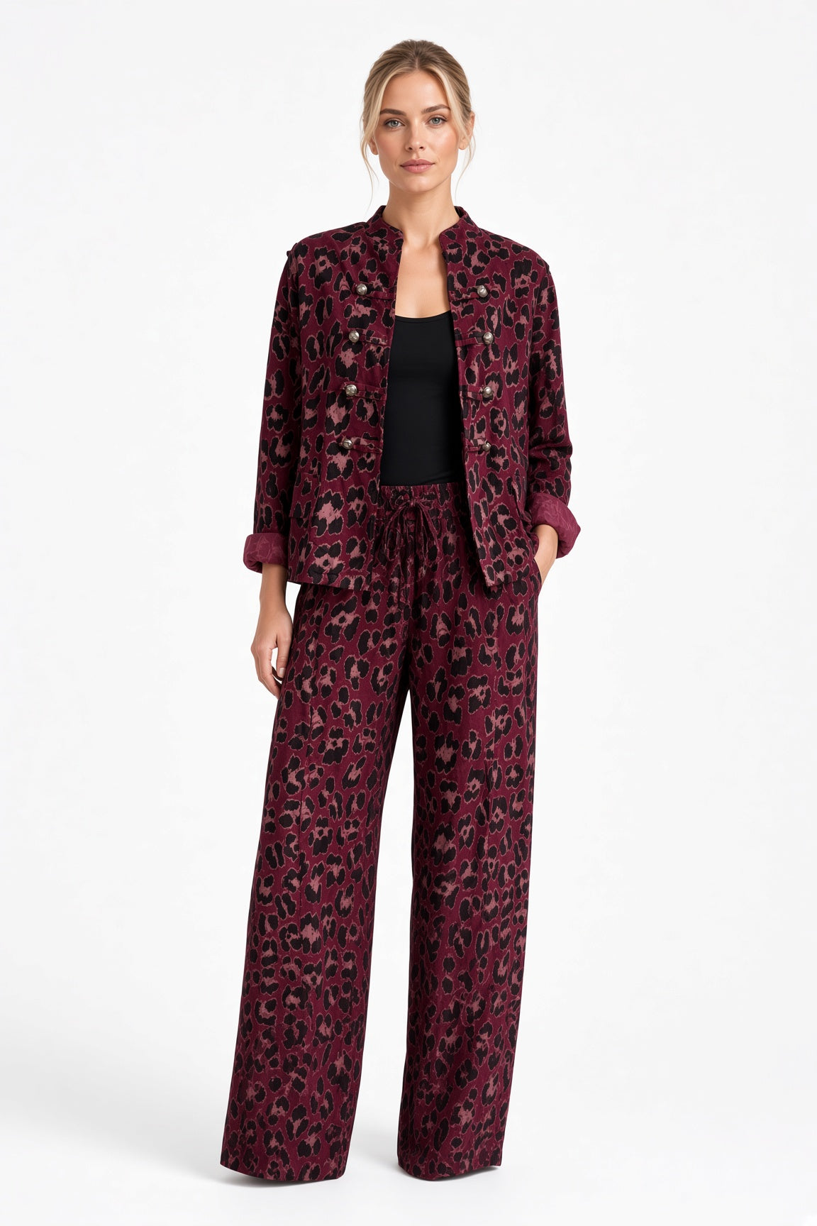 Leopard Print Military Corduroy Jacket