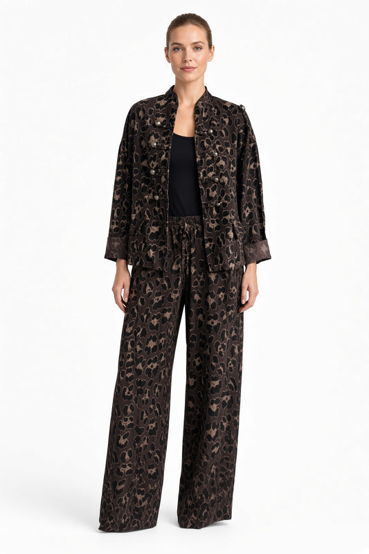 Leopard Print Military Corduroy Jacket