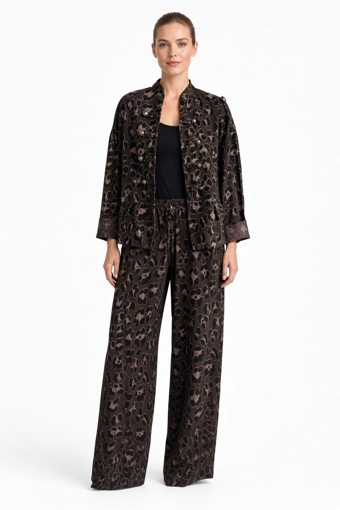 Leopard Print Military Corduroy Jacket