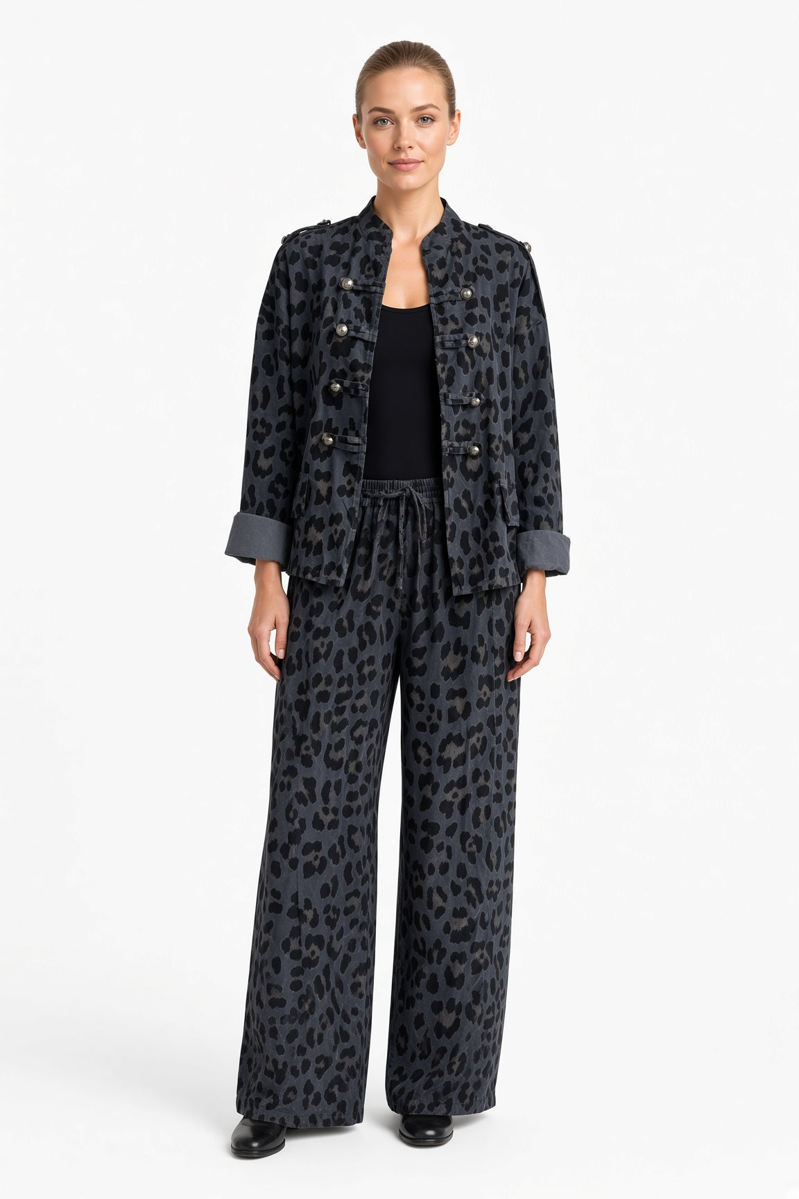 Leopard Print Military Corduroy Jacket