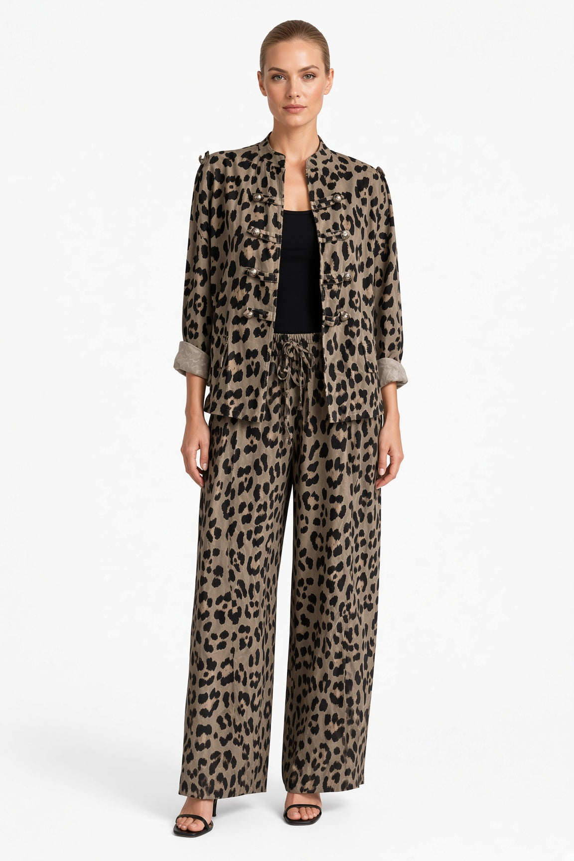Leopard Print Military Corduroy Jacket