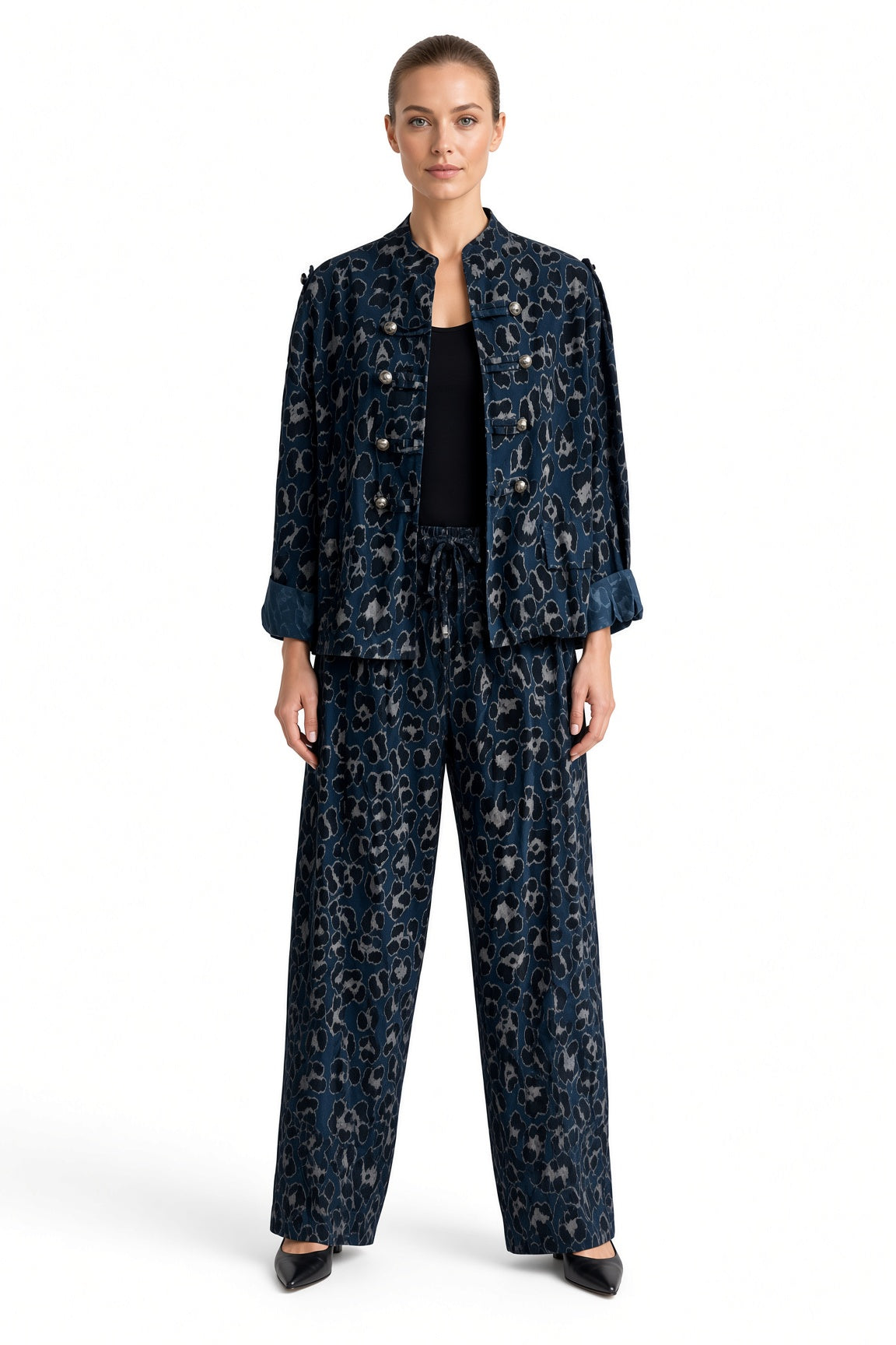 Leopard Print Military Corduroy Jacket