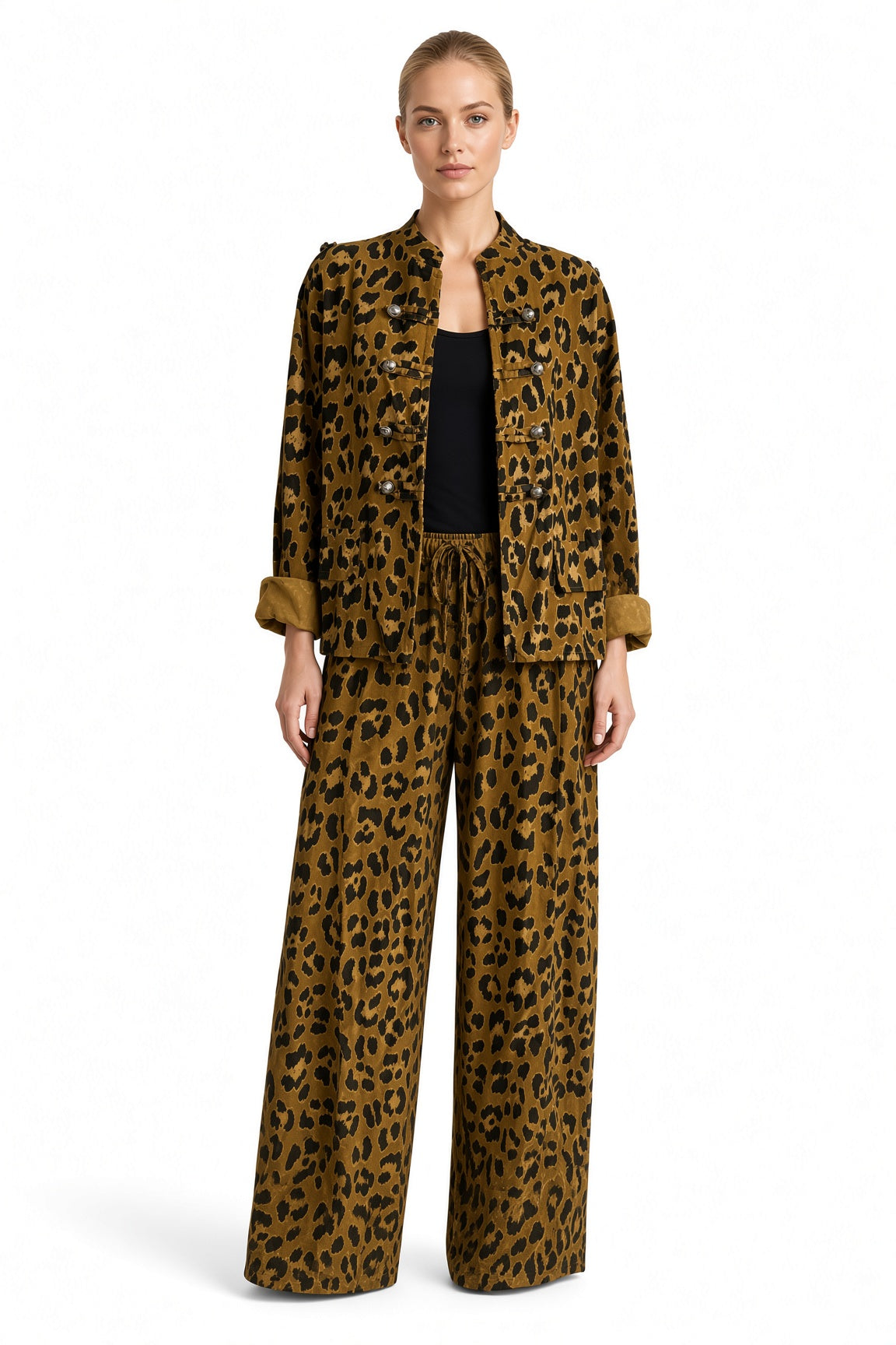 Leopard Print Military Corduroy Jacket
