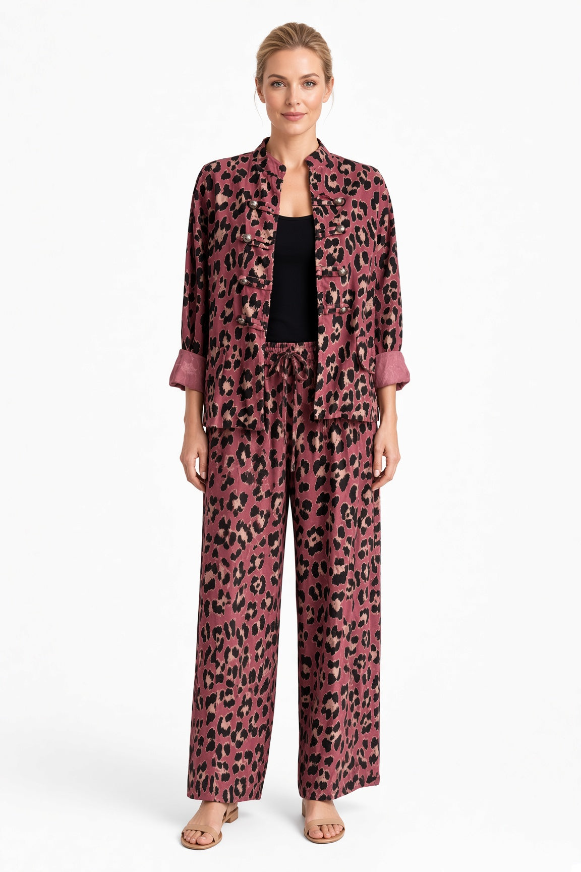 Leopard Print Military Corduroy Jacket