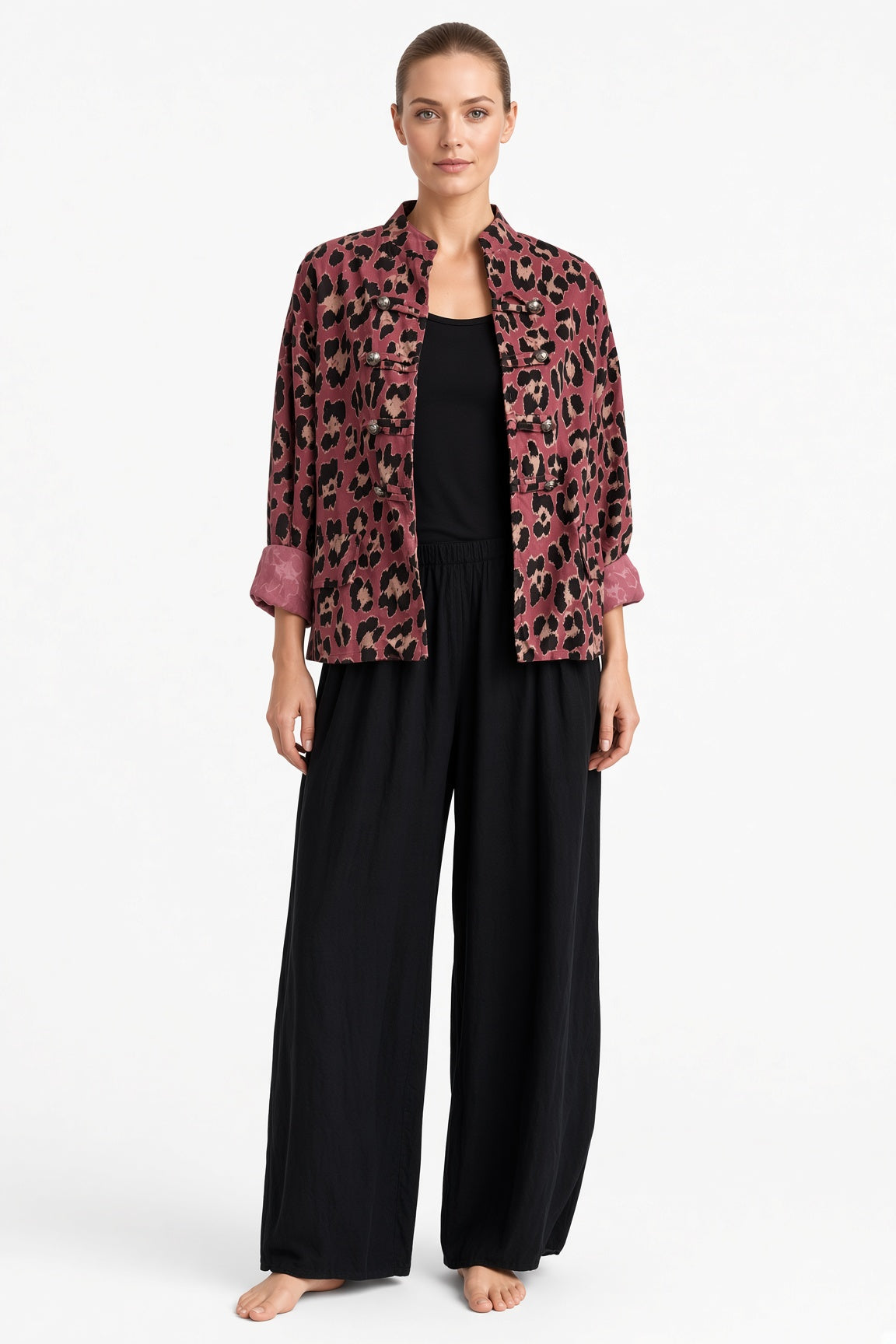 Leopard Print Military Corduroy Jacket