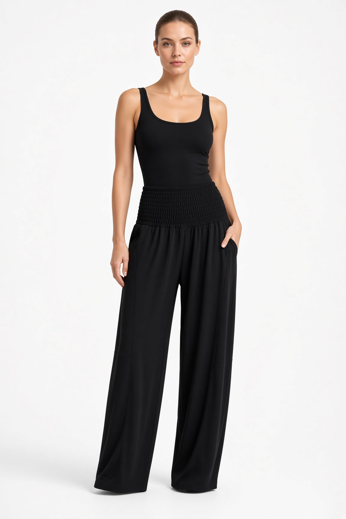 Shirred Elastic Barrel Leg Pant