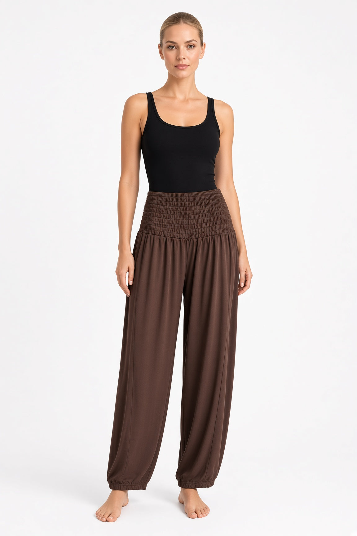 Shirred Elastic Barrel Leg Pant