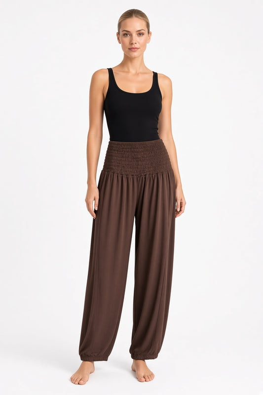 Shirred Elastic Barrel Leg Pant