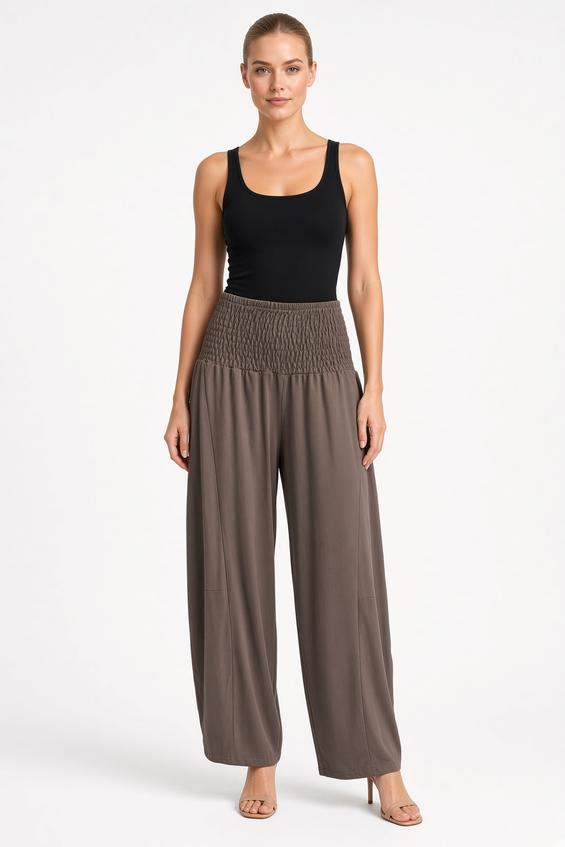 Shirred Elastic Barrel Leg Pant