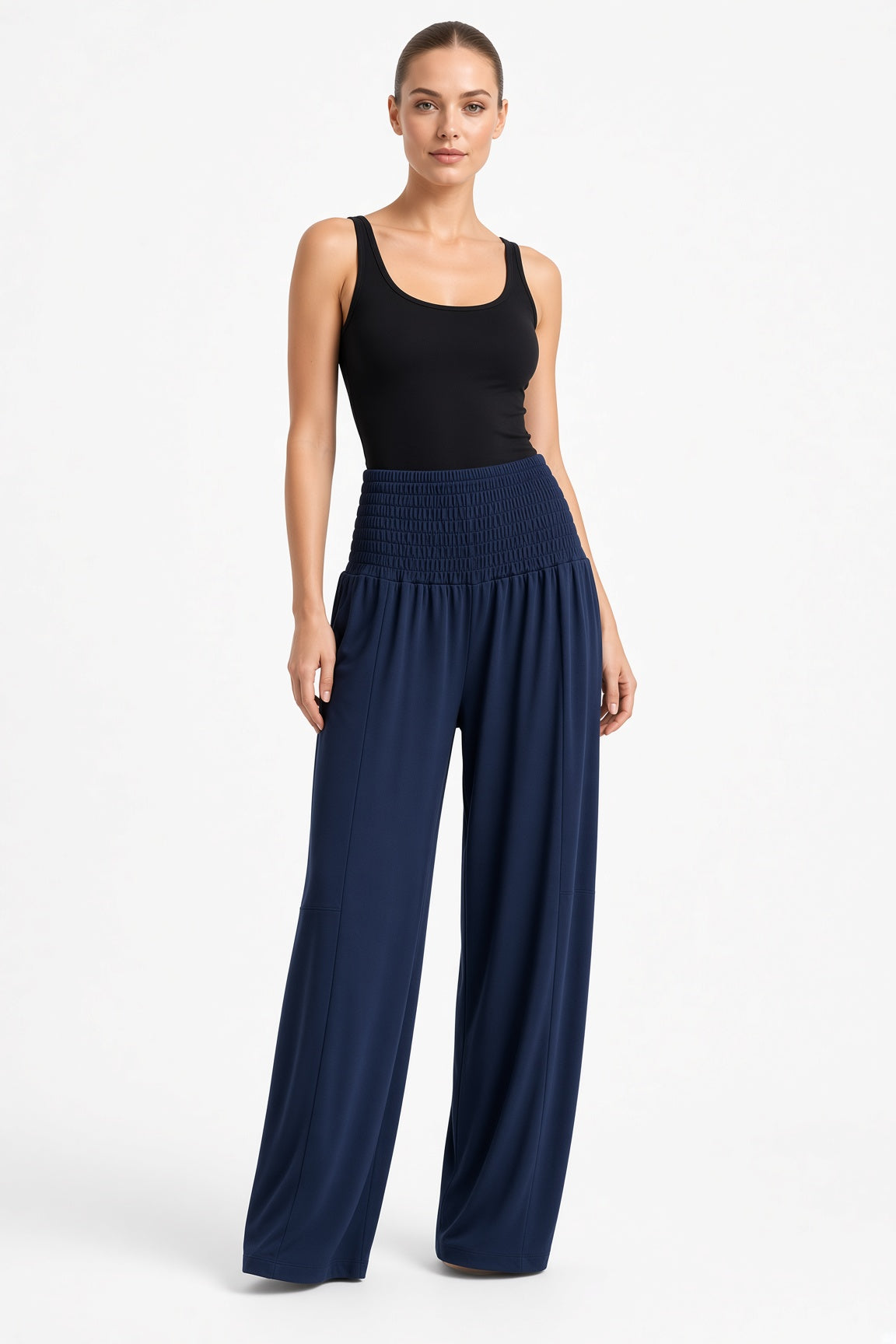Shirred Elastic Barrel Leg Pant