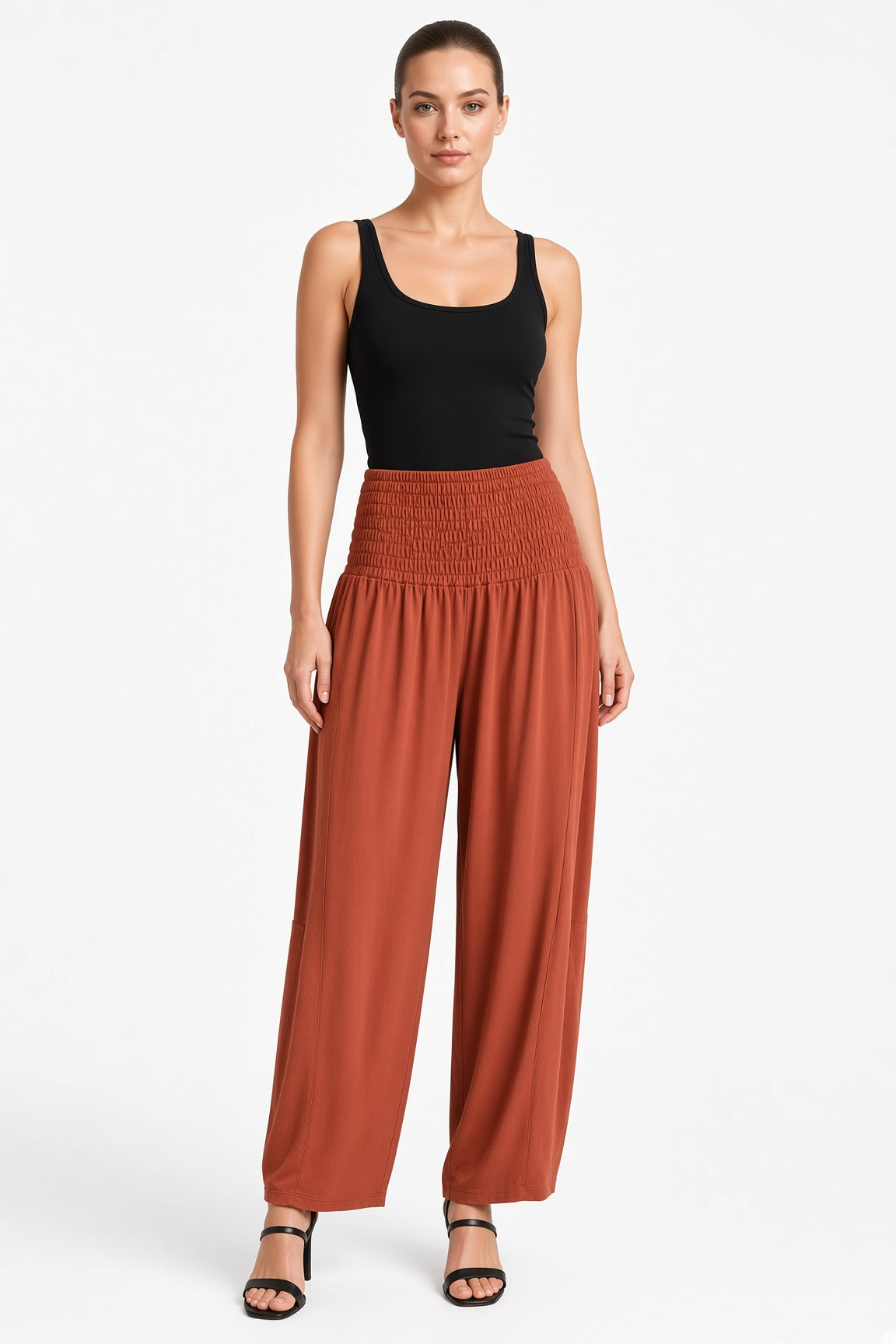Shirred Elastic Barrel Leg Pant