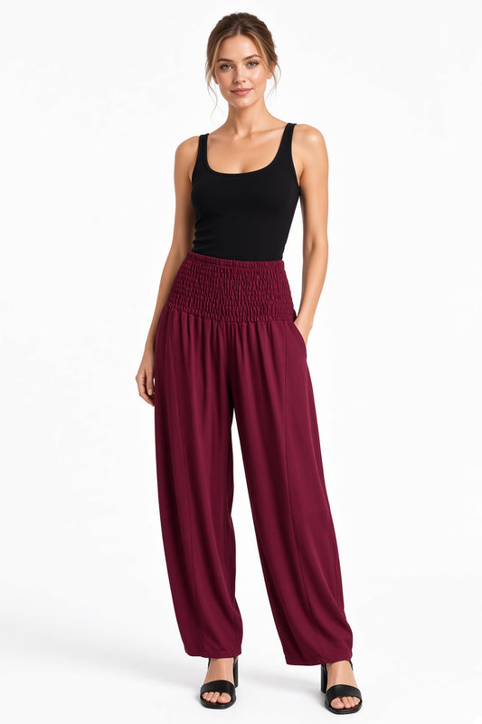Shirred Elastic Barrel Leg Pant