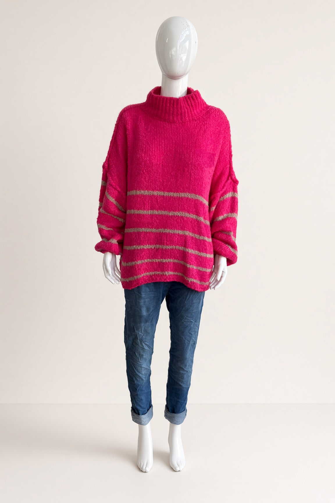 Wool Stripe Balloon Sleeve Jumper