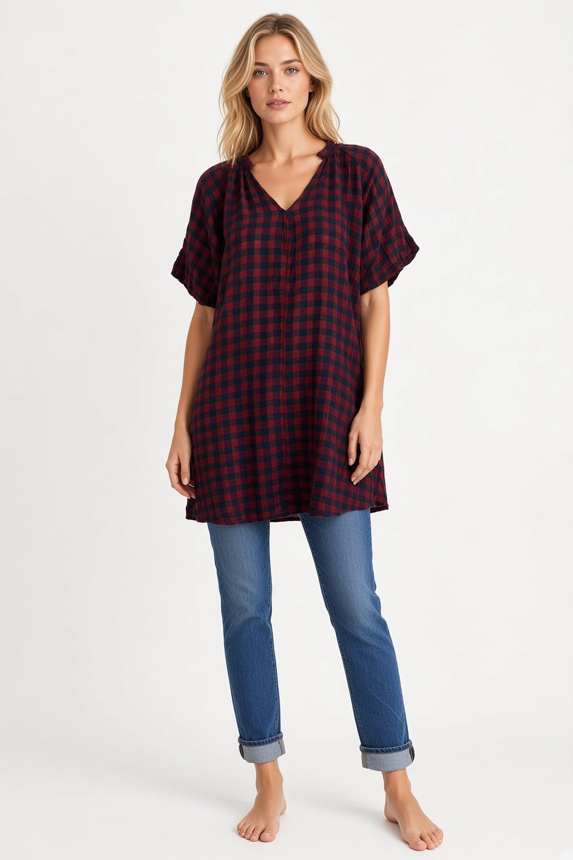 Gingham Puffball sleeve Swing Dress