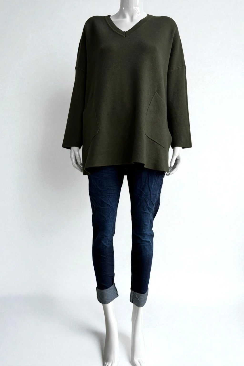 Women's Oversized V-Neck Jumper with Front Pockets
