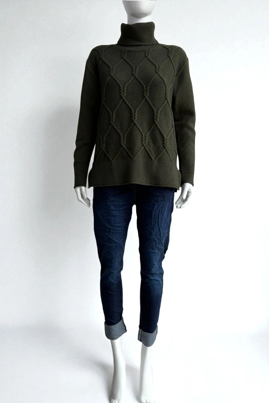 Women's Diamond Knit Polo Neck Jumper