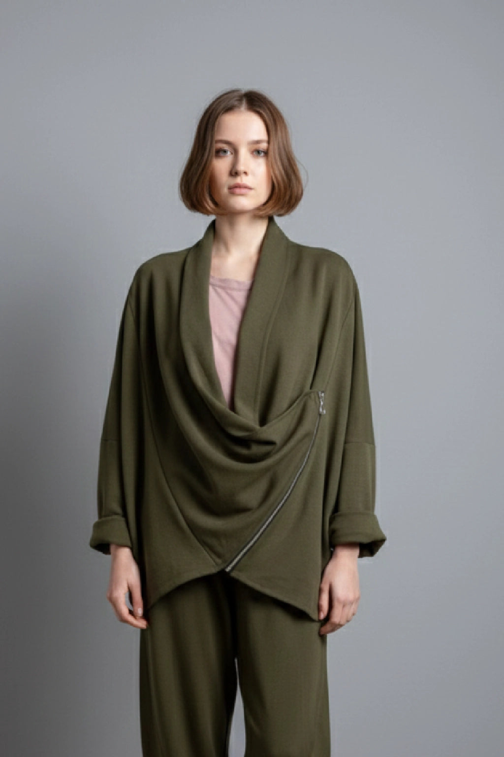 Asymmetrical Draped Zip Jacket Lagenlook
