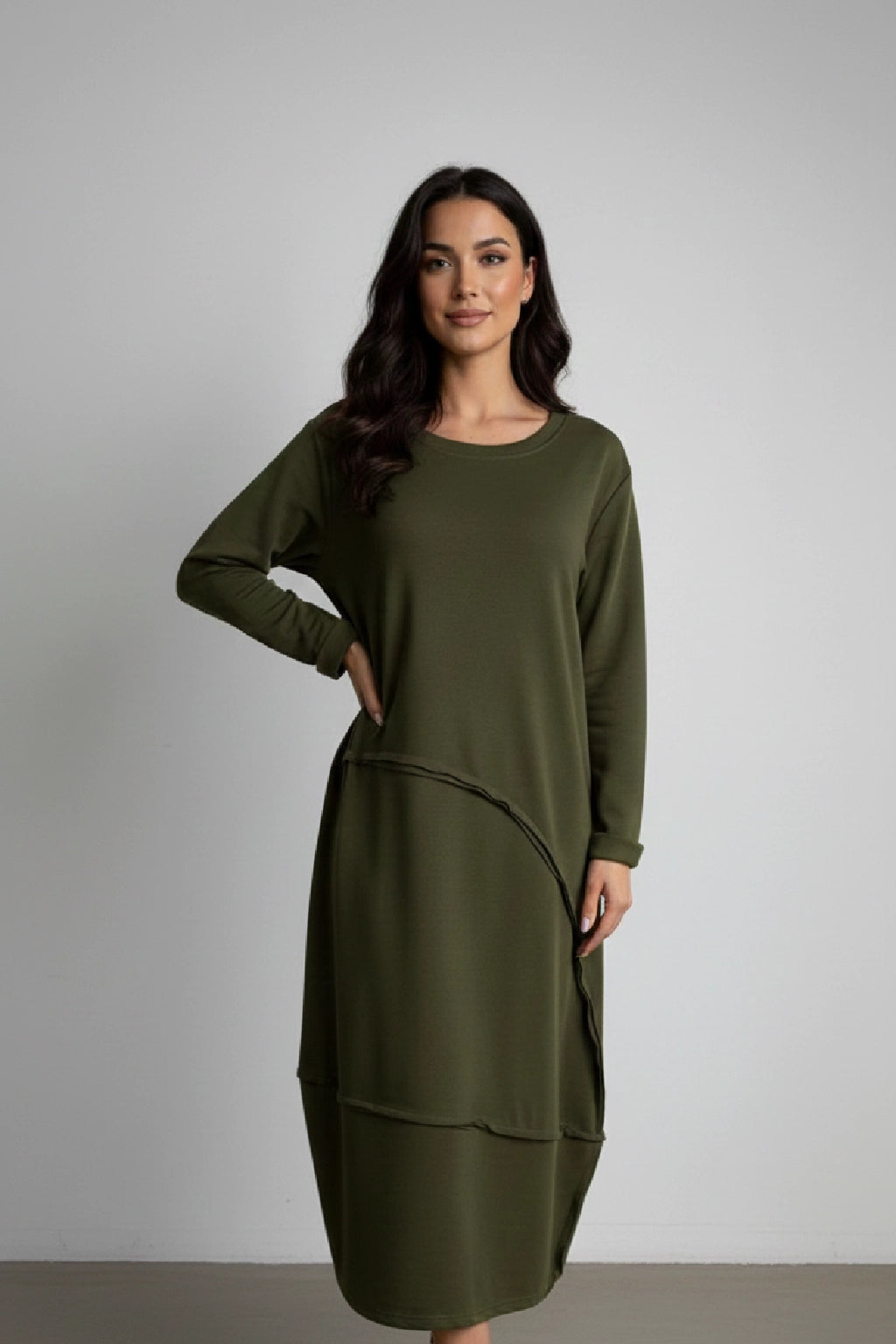 Oversized Asymmetrical Hem Casual Midi Dress