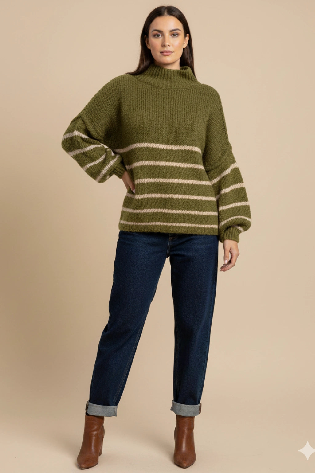 Wool Stripe Balloon Sleeve Jumper