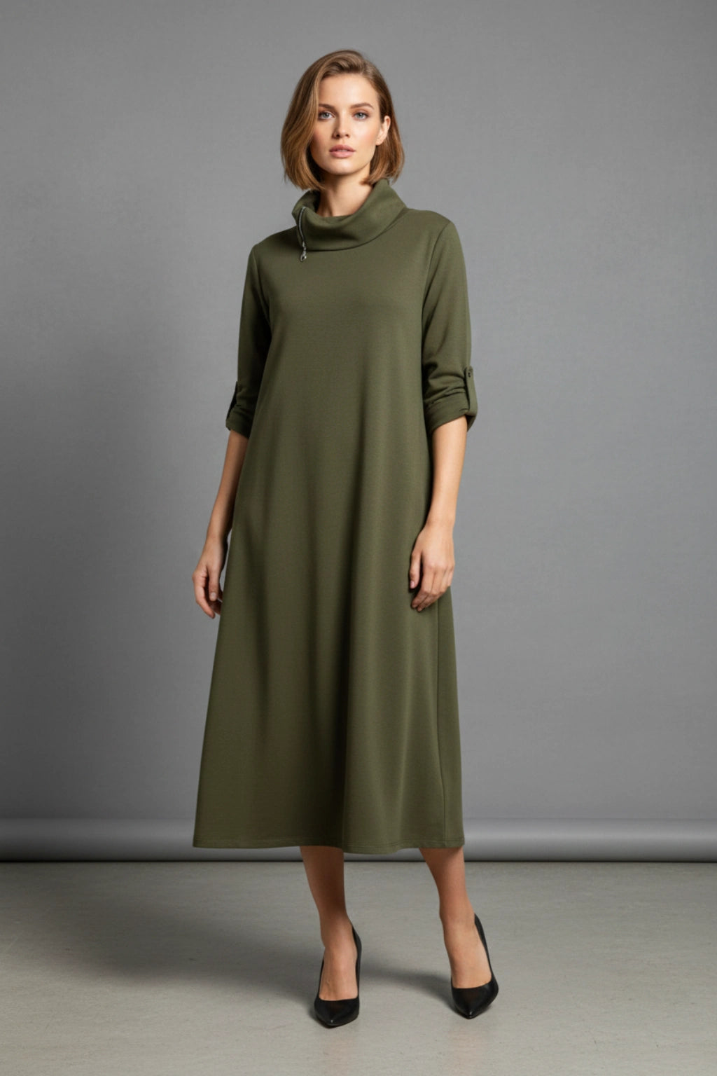 Made in Italy Long Relaxed-Fit Cowl Neck Dress