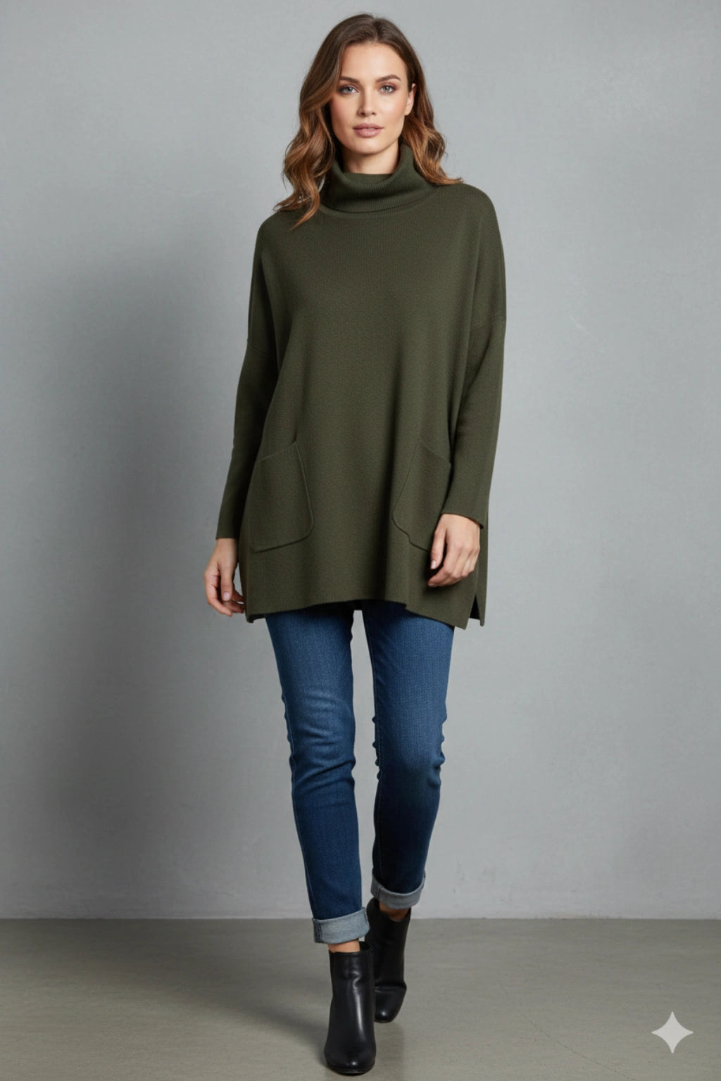 Made in Italy Polo Neck Split Hem Jumper