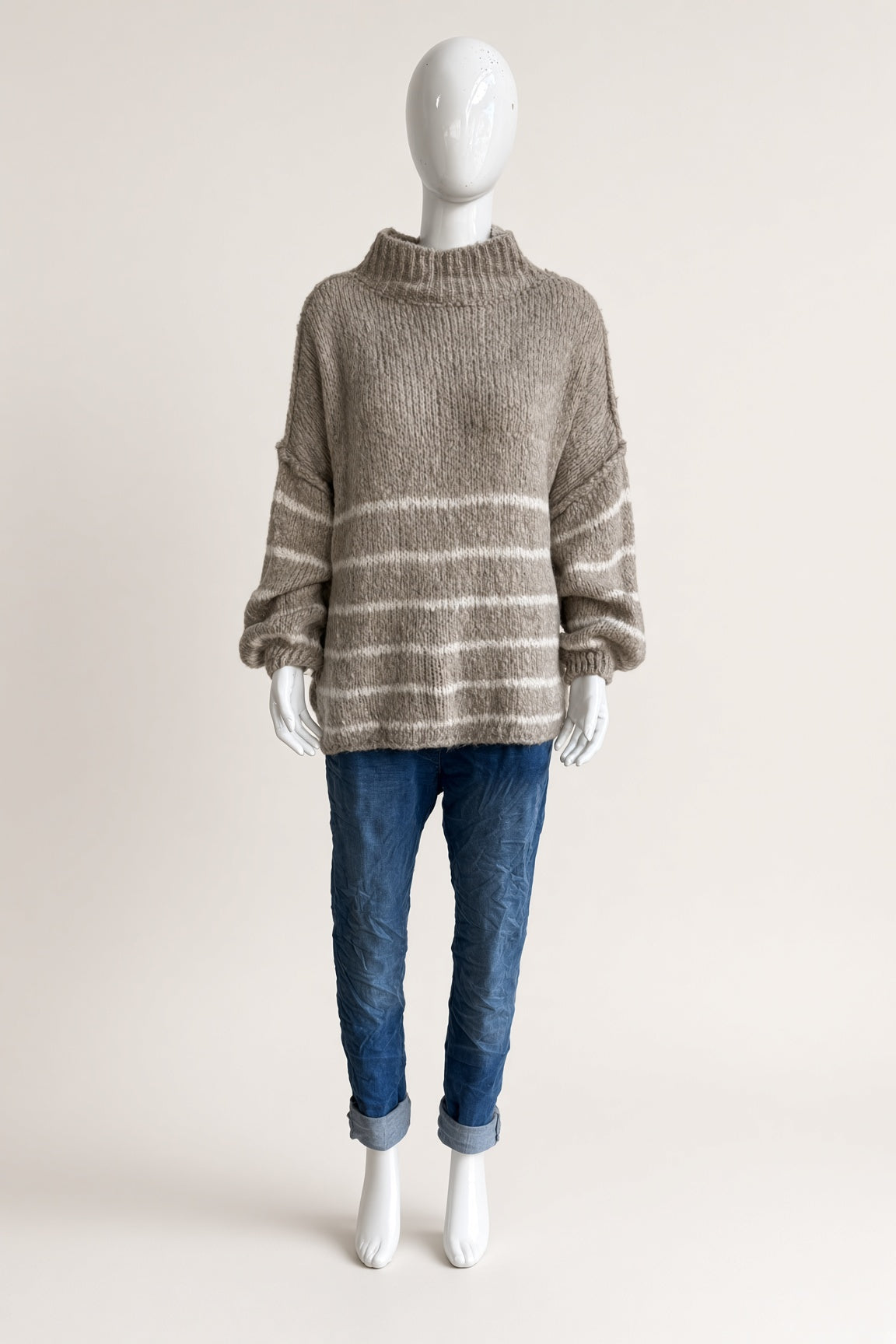 Wool Stripe Balloon Sleeve Jumper