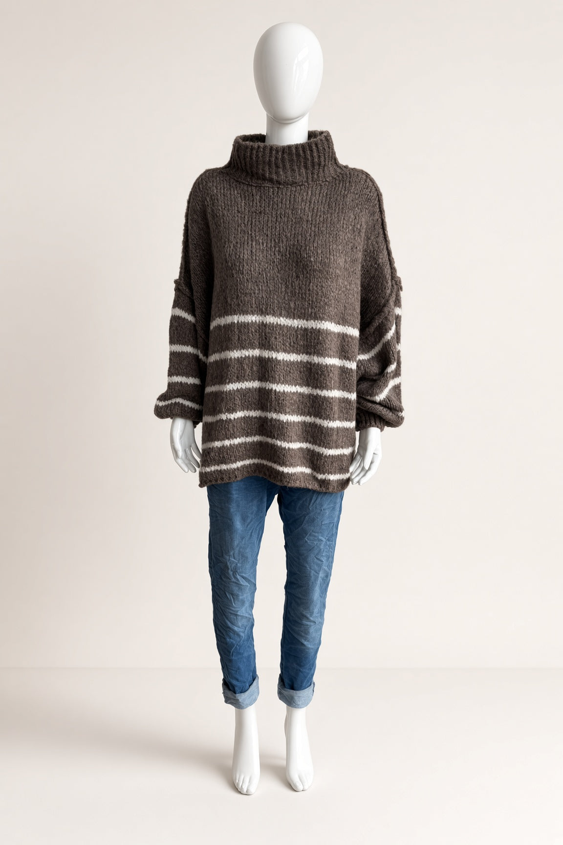 Wool Stripe Balloon Sleeve Jumper