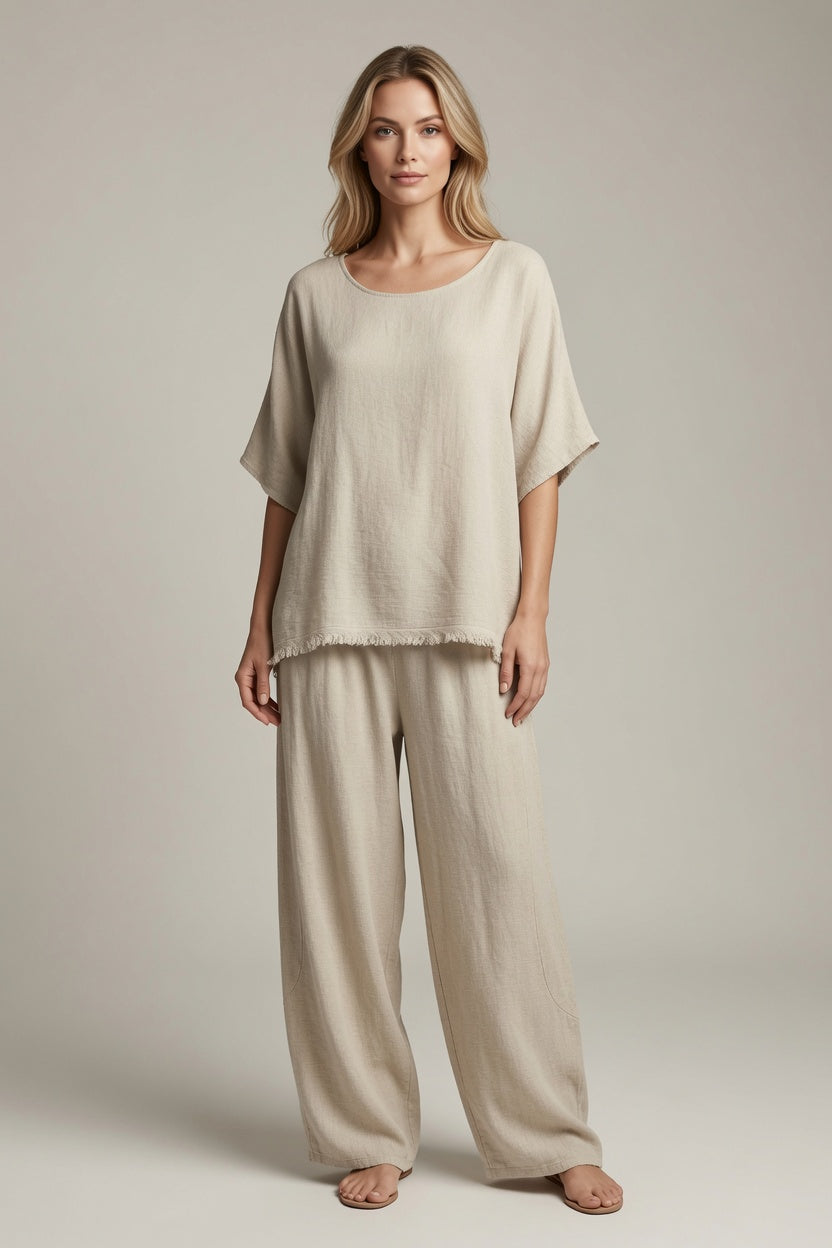 Linen Frey Hem Batwing Top