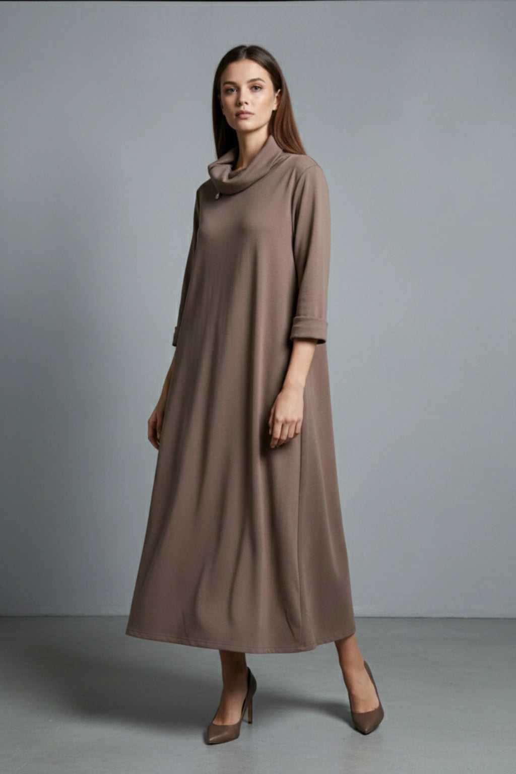 Made in Italy Long Relaxed-Fit Cowl Neck Dress