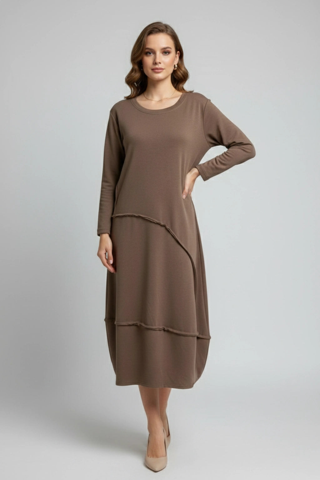 Oversized Asymmetrical Hem Casual Midi Dress