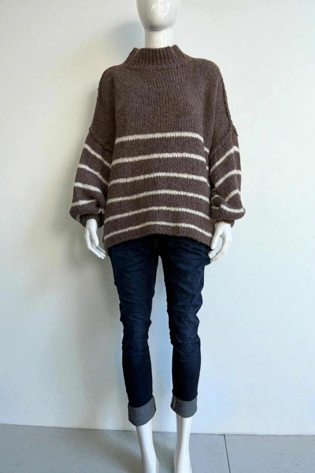 Wool Stripe Balloon Sleeve Jumper
