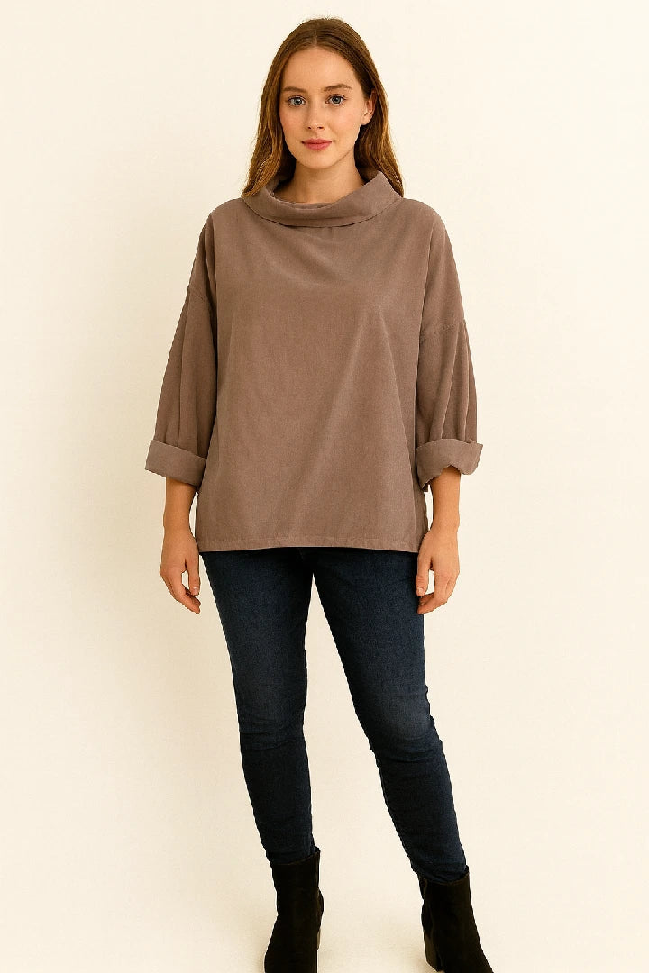 Made in Italy Corduroy  Cowl Neck Top