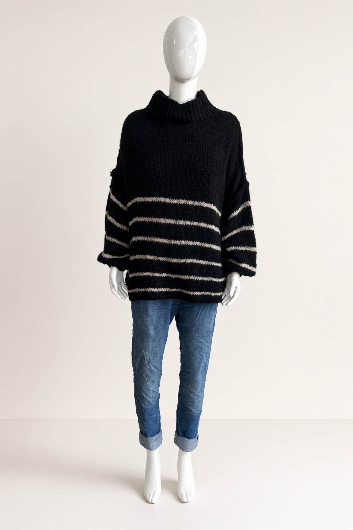Wool Stripe Balloon Sleeve Jumper
