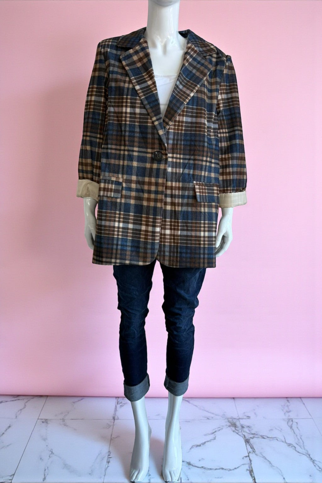 Zetaotto Plaid Corduroy Blazer