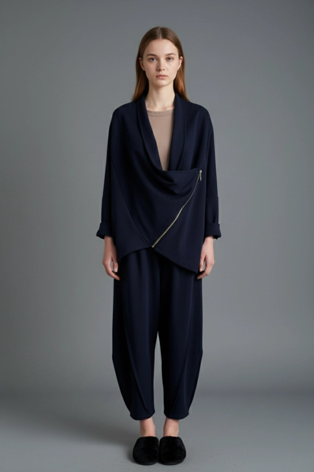 Asymmetrical Draped Zip Jacket Lagenlook