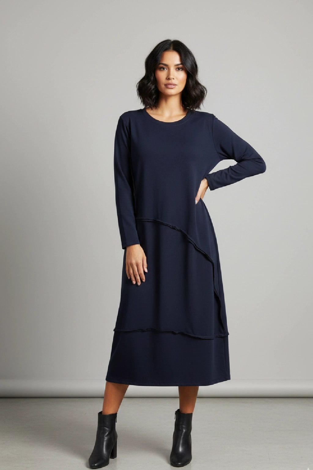 Oversized Asymmetrical Hem Casual Midi Dress