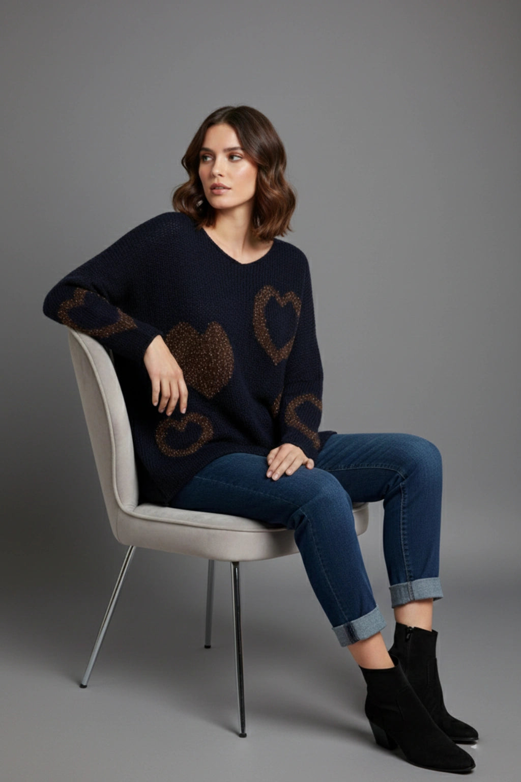 Made in Italy Wool Slouch Heart Jumper