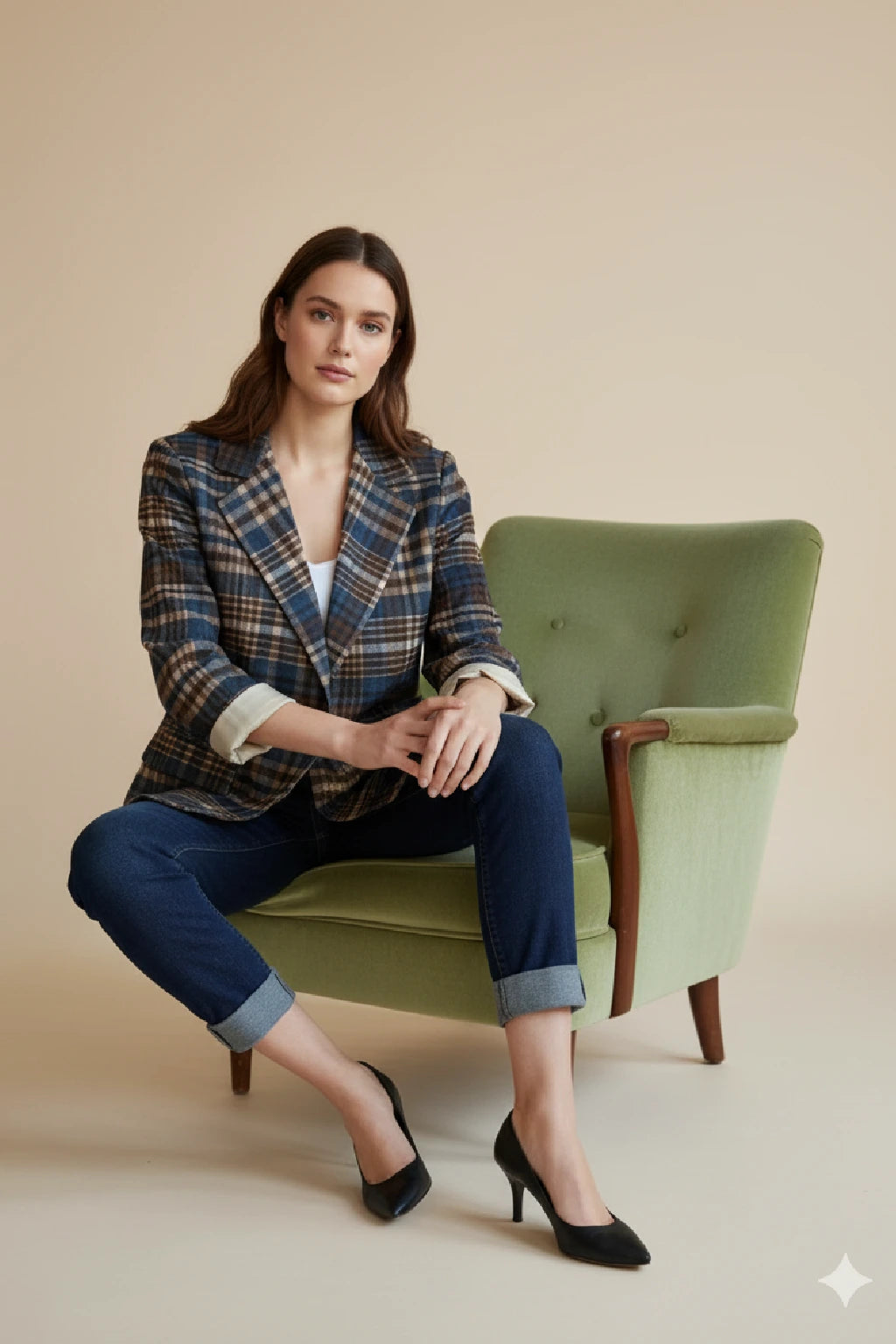 Zetaotto Plaid Corduroy Blazer