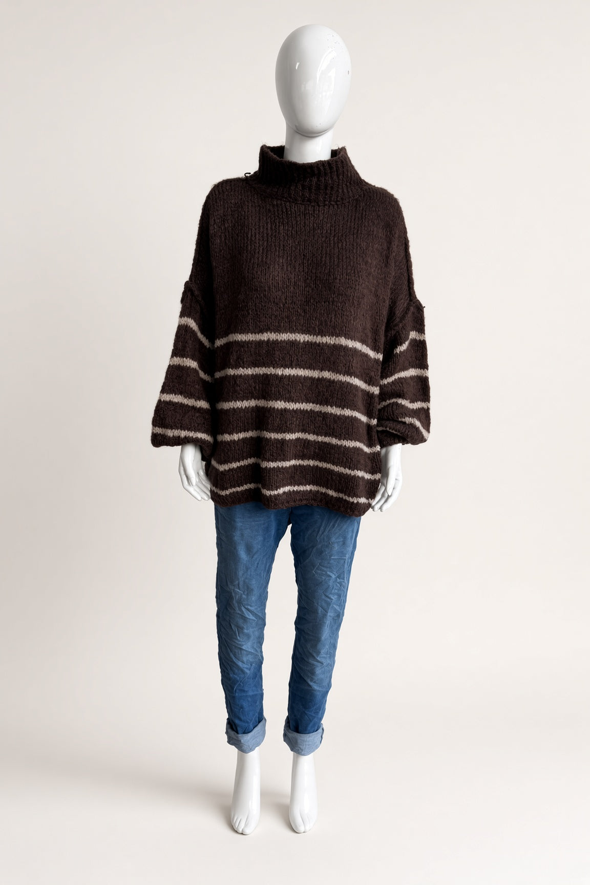 Wool Stripe Balloon Sleeve Jumper