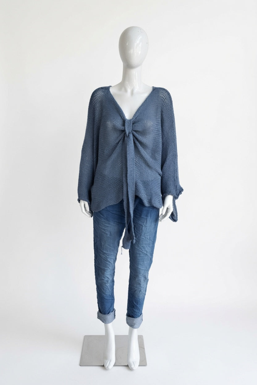 Tie Ruched Cotton Knit Top