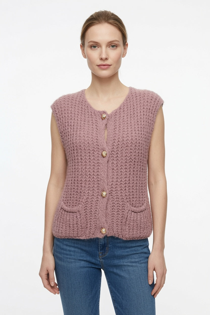 Ladies Sleeveless Cardigan Gilet with Pockets