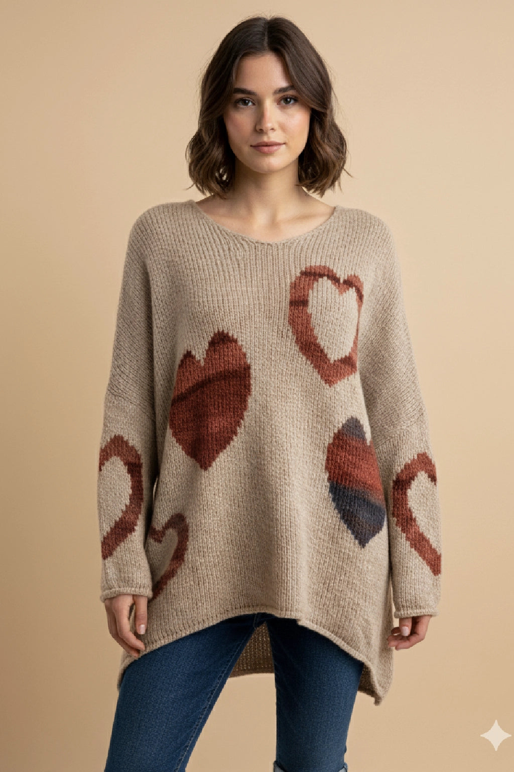 Women's Wool Heart Knit Slouch Jumper