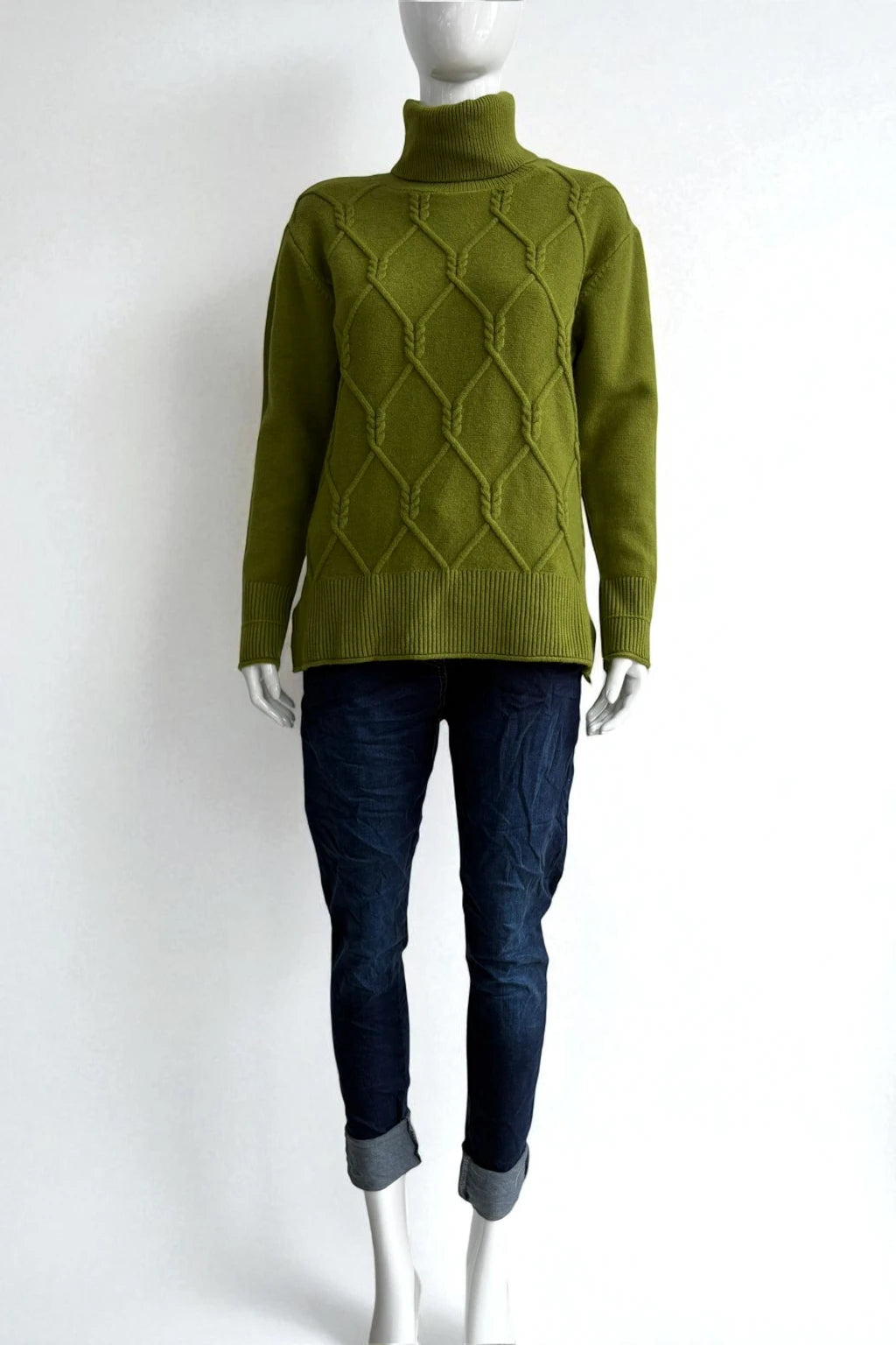 Women's Diamond Knit Polo Neck Jumper