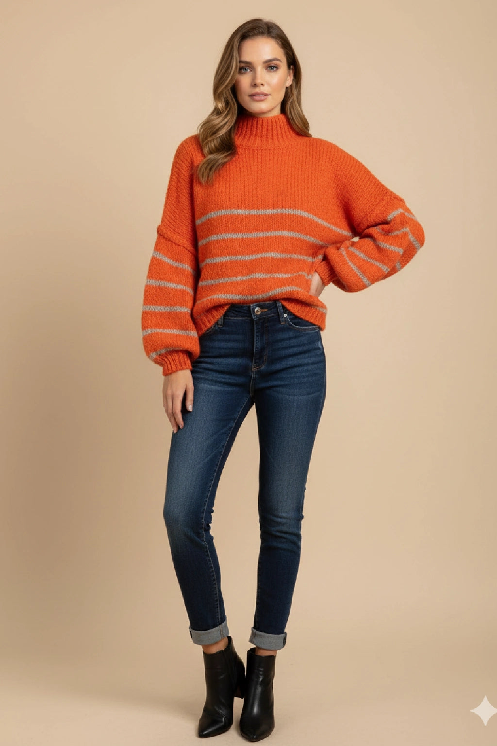 Wool Stripe Balloon Sleeve Jumper