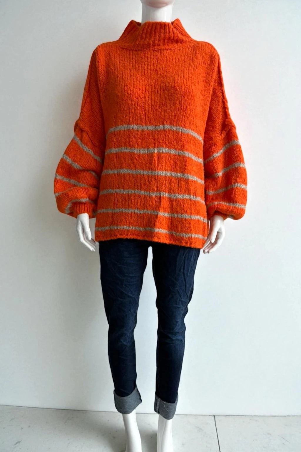 Wool Stripe Balloon Sleeve Jumper