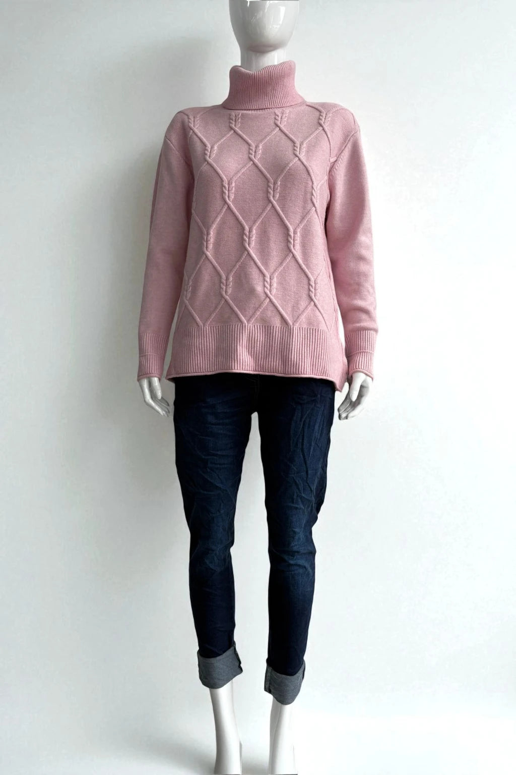 Women's Diamond Knit Polo Neck Jumper