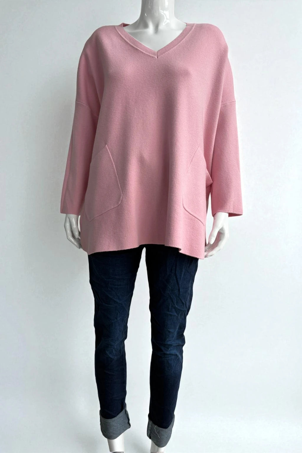 Women's Oversized V-Neck Jumper with Front Pockets
