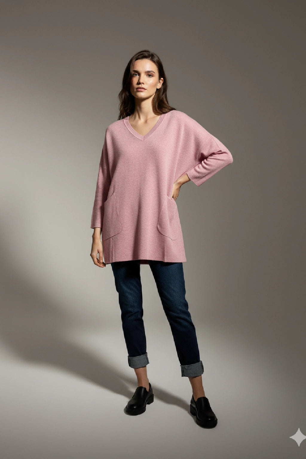 Women's Oversized V-Neck Jumper with Front Pockets